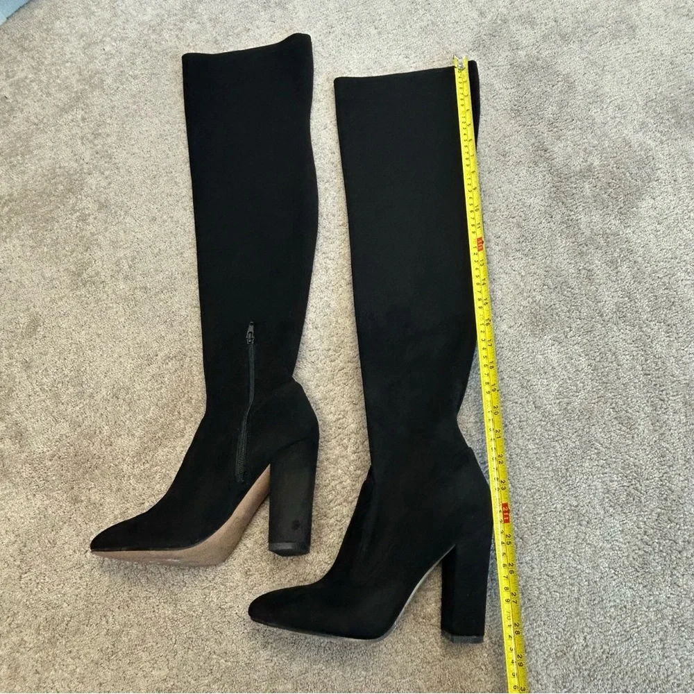 Aldo black faux suede knee-high over the knee boots chunky heel Sz 9